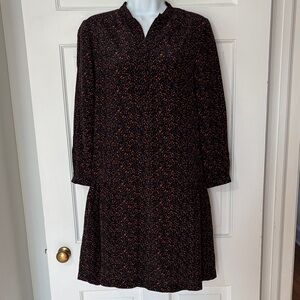 Steven Alan Black Long-Sleeve Mini Dress with Red Dot Print